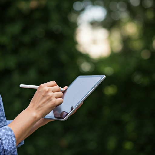 Person using a tablet device outdoors